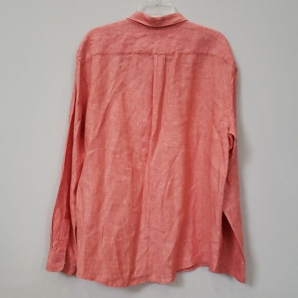 LL Bean Signature Shirt Men's 100% Linen Long Sleeve Red Heathered Button Down - Picture 3 of 6